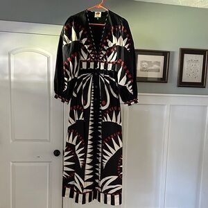 Farm Rio Black Coconut Grove Puffed Sleeve Dress